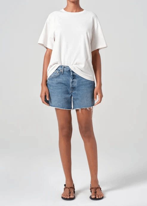 Agolde Ruin Medium Wash Blue Denim Parker Long Jean Shorts Women's Size 30